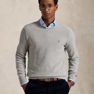POLO RALPH LAUREN Mesh-Knit Cotton Crewneck Sweater Andover Gray Sz XL